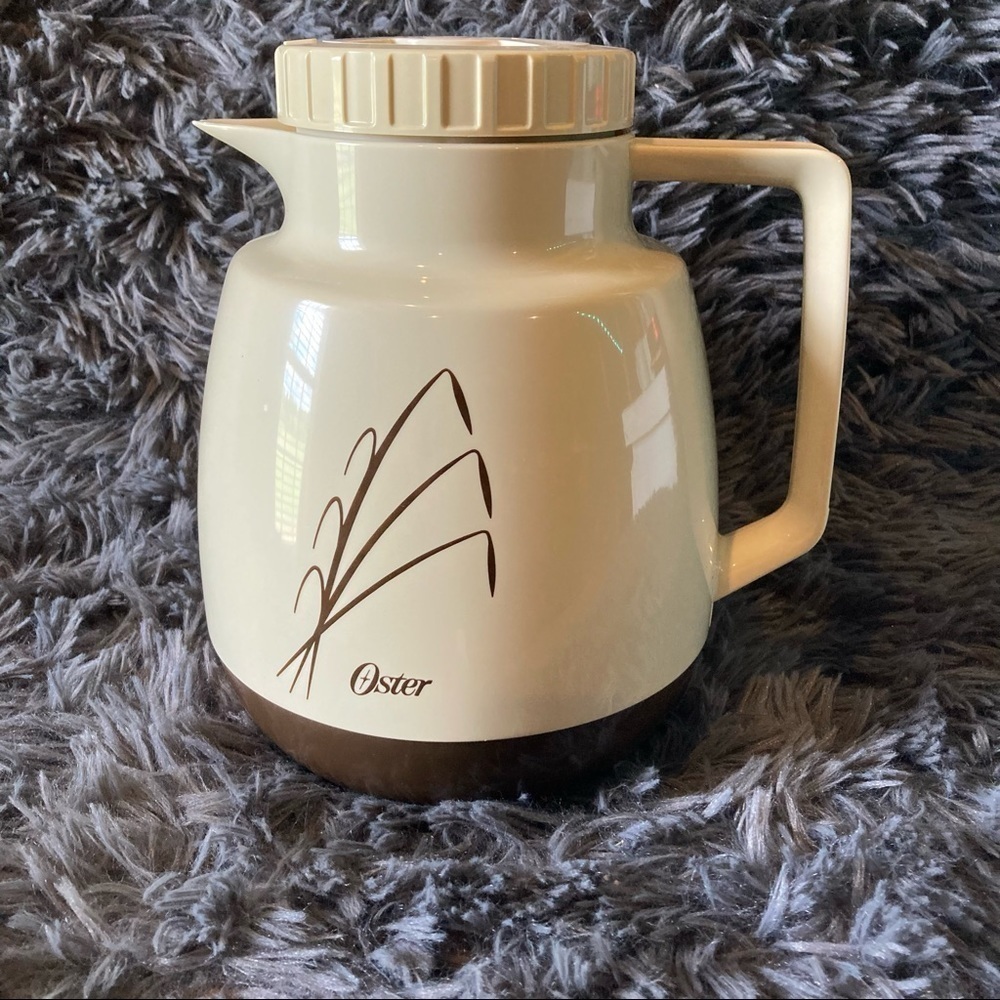 Vintage Oster Wheat Design Beige/Brown Glass Lined Carafe Thermos Coffee Tea